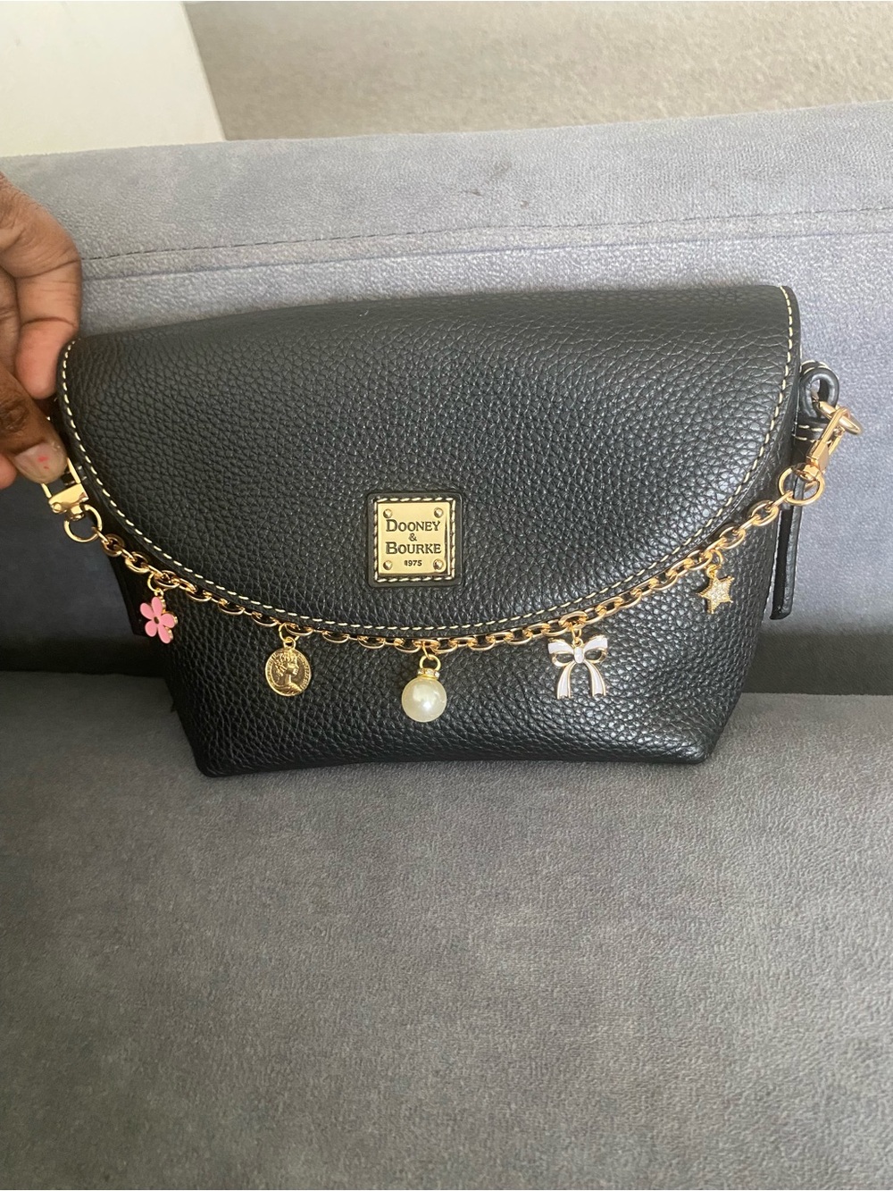 Dooney &Bourke women shoulder trap for crossbody bags with Pink Flower and Pearl